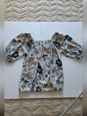 Evereve Floral Puff Sleeve & Square Neckline Blouse